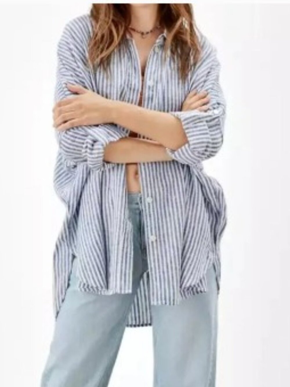 American Eagle Striped Oversized Beach Shirt